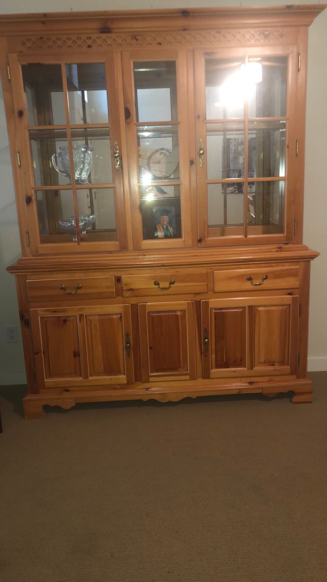 Beautiful pine hutch, approximately 6' x 6 1/2' by a foot and a half