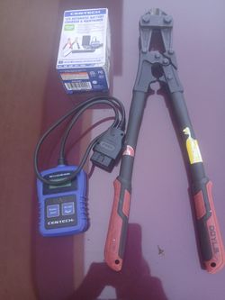 !Cen-Tech Battery Charger, OBD II Scanner, and Doyle Bolt Cutters