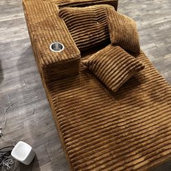 L- shapes Corduroy Couch  With Cup Holder