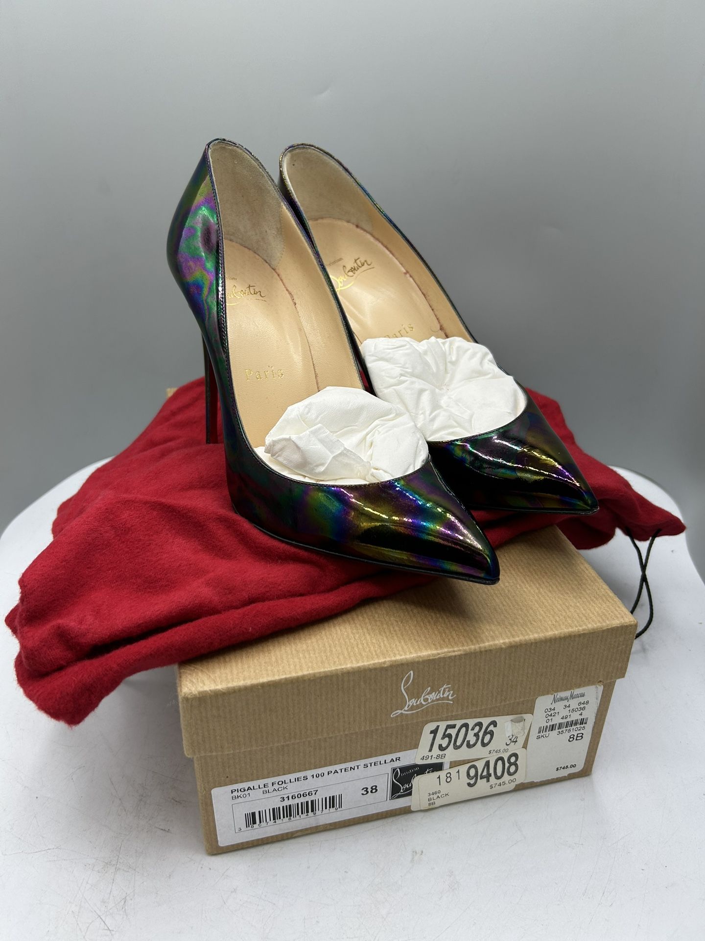Christian Louboutin Size 38 Women 7 Pigalle Follies Pumps Patent Stellar Oil