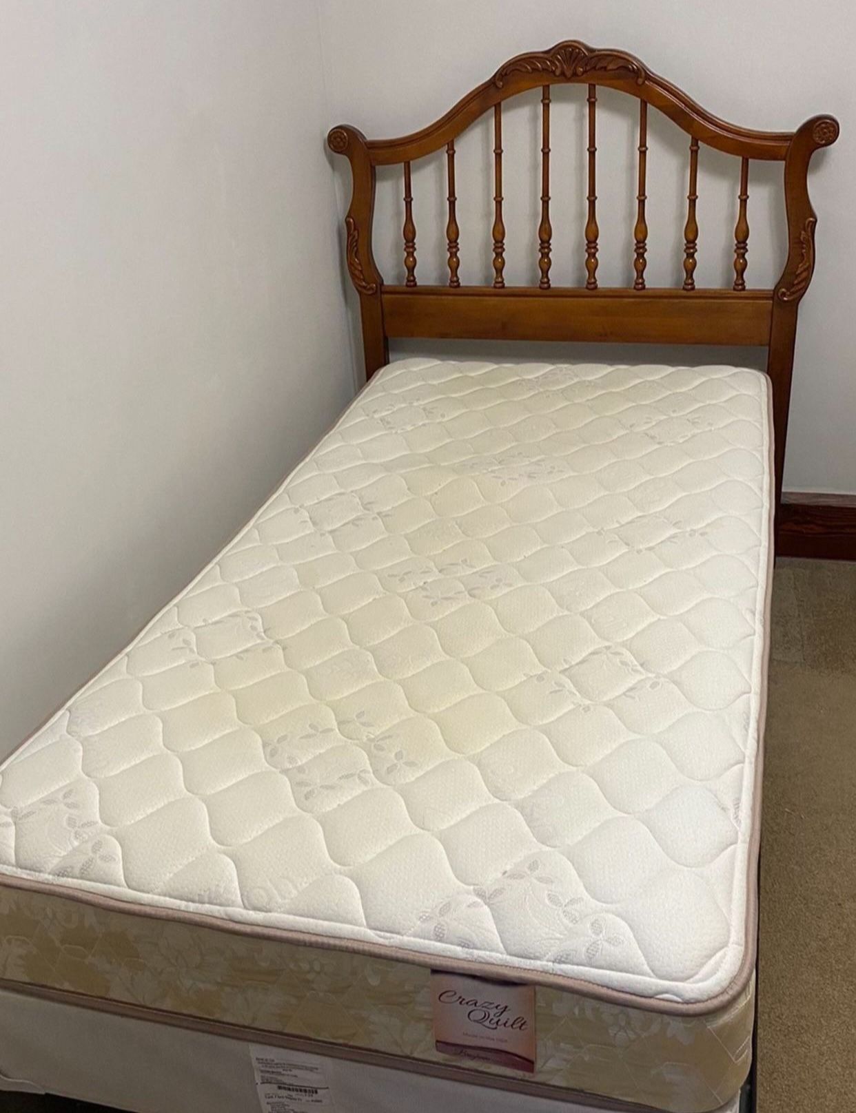 Single Bed Frame with the Mattress and Box Spring
