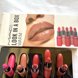 MAC LOOK IN A BOX WARM LIPSTICK CHILI KINDA SEXY PINK PIGEON RUSSIAN RED SEE SHE