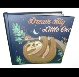 Dream Big Little One Baby Album Book Sloth Design Moon & Stars Blue Brown Green