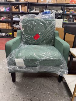 Dark Green Linen Accent Armchair