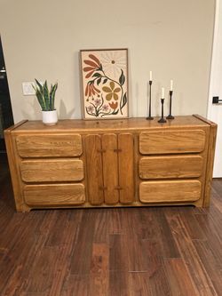 Vintage Post Modern Oak Nine Drawer Dresser By Stanley