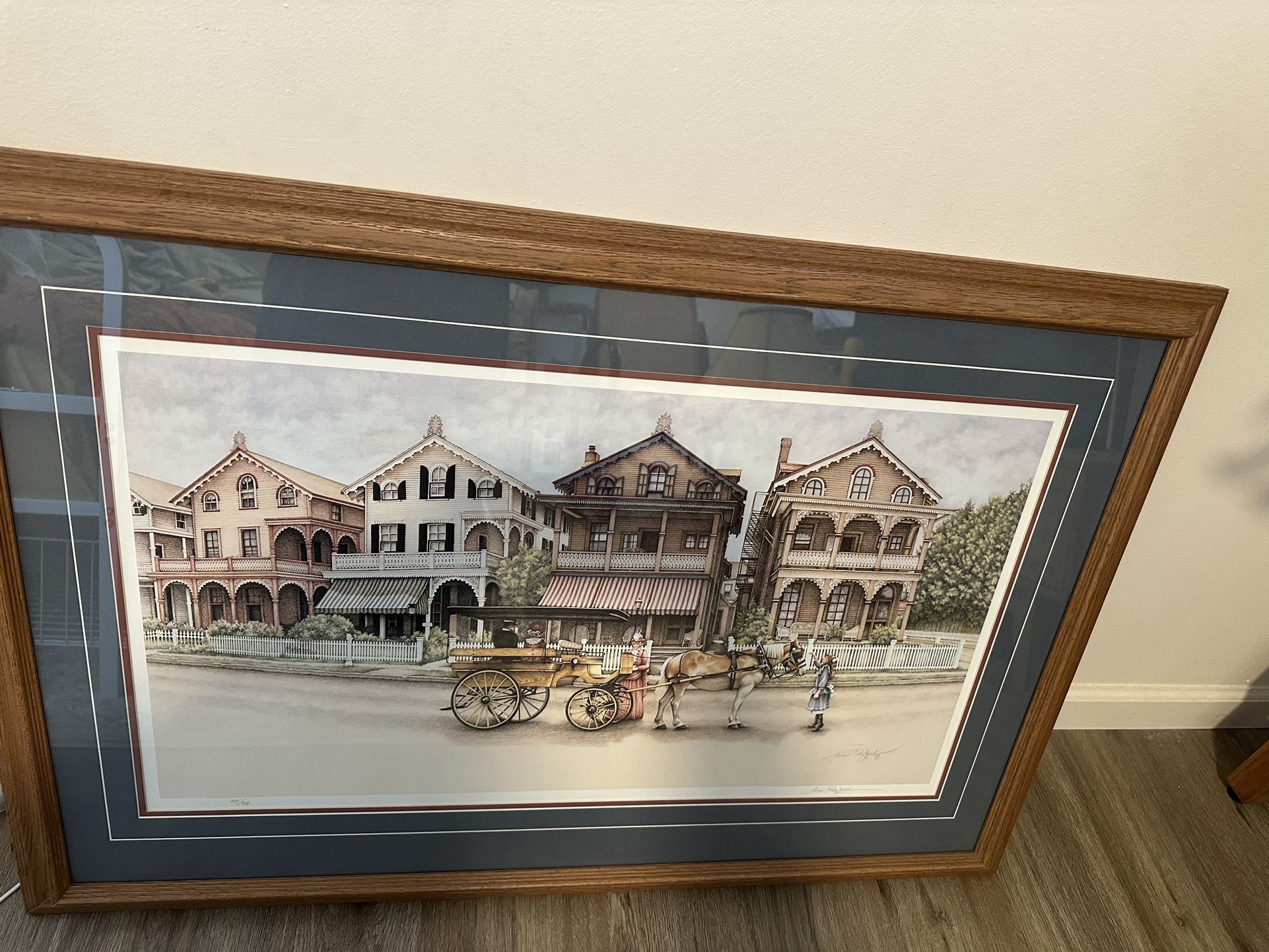 Large Framed and matted Victorian style street scene print art