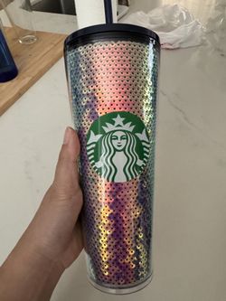 Starbucks Sequined Venti Tumbler with Straw 24 oz. Iridescent Mermaid Navy