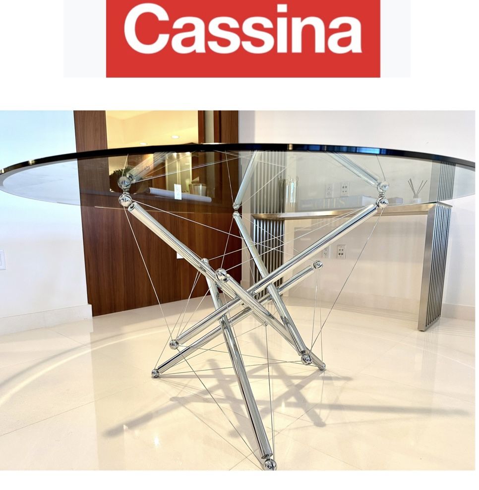  1980s Theodore Waddell for Cassina 714 Tensegrity Chromed Steel Dining Table  