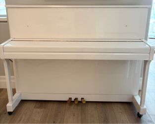 White Samick Upright Piano with Matching Bench- Excellent Condition