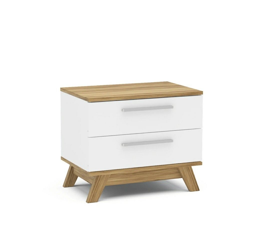 White and Wood Finish 2 Drawer Bedroom Nightstand