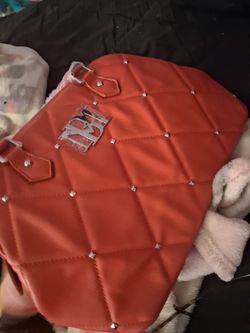 Badgley Mischka Red Quilted Studded Handbag