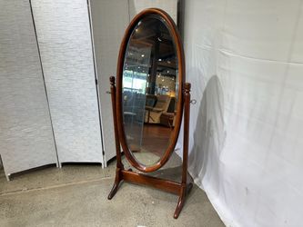 Sturdy Wood Swivel Full-Length Oval Floor Mirror