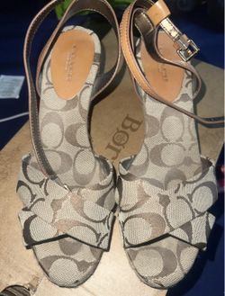 Brown and tan wedge coach sandlea