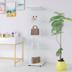 JOUBHC Glass Display Cabinet 4 Shelves with Door, Floor Standing Curio Bookshelf for Living Room Bedroom Office, 65 in x 16.73 in x 15 in