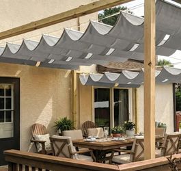 Retractable Wave Sun Shade Sail - 7'x12-16' Gray