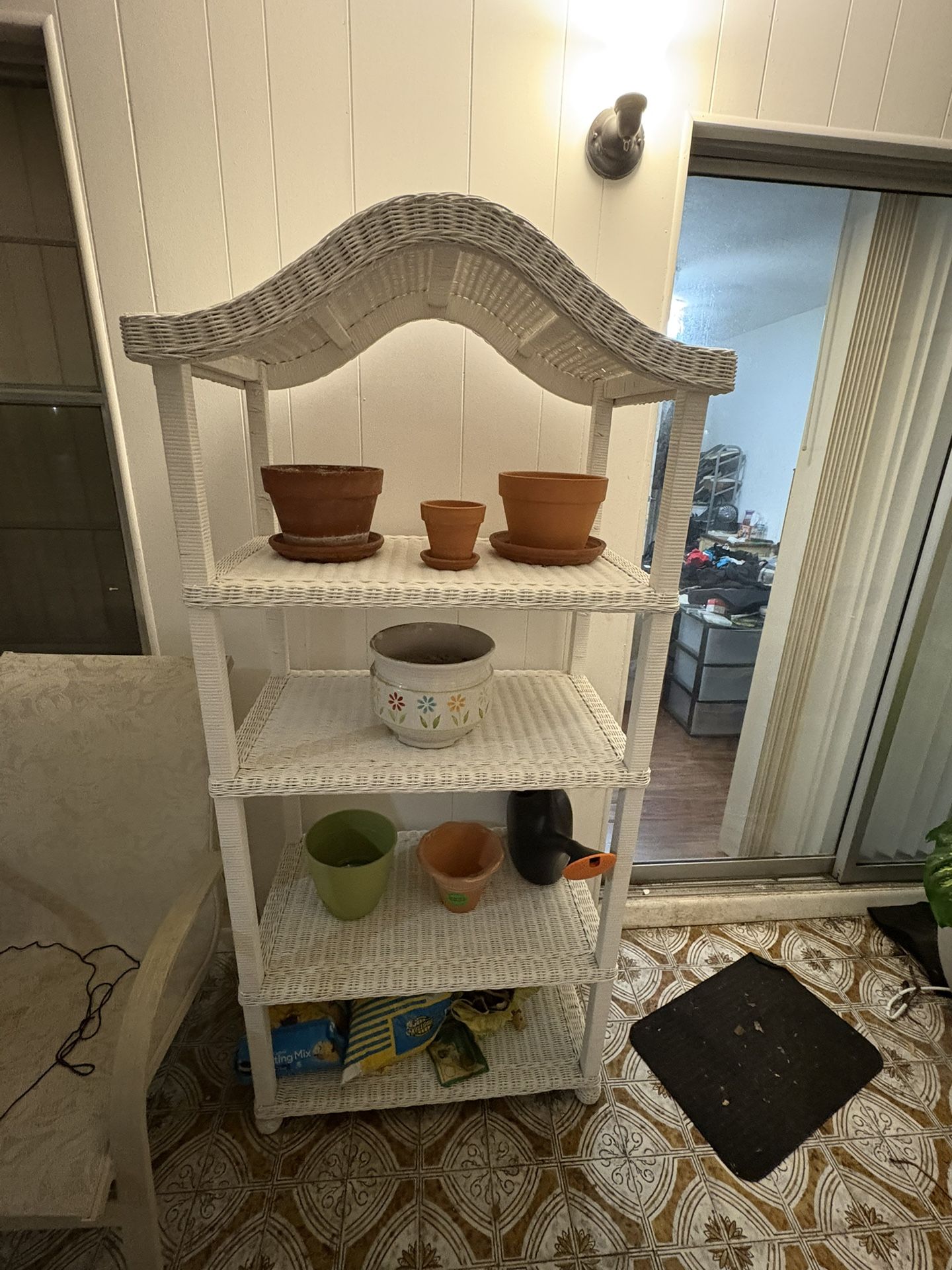 White Wicker Floor Shelves (4 Shelve)