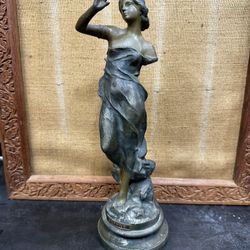 1920’s Era Pot Metal Sculpture Statue Daphne in Gown 14” Tall