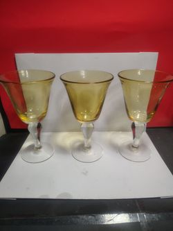 Artland Iris Seeded Bubbles Amber Brown Gold Water Wine Goblets Glasses 3 Pcs