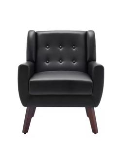 Black Faux Leather Tufted Wingback Accent Chair