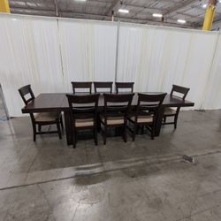 Sunny Designs Dark Wood Extension Dining Set with Eight Ladder-Back Chairs, 9-Piece, Seats 8 to 10