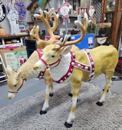 Rare 2pc Accents Holiday 4.5 ft LED Blow-mold Large Reindeer Holiday Yard Decoration