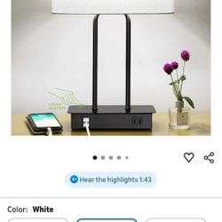 Bedside Touch Control Table Lamp with Dual USB Charging Ports 1 AC Outlet, 3 Way Dimmable Modern Nig