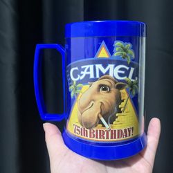 Vintage Smokin' Joe Camel Cigarettes 75th Birthday Thermo-Serv Mugs 1988 USA Kitchenware Glassware Drinkware Plastic Cup