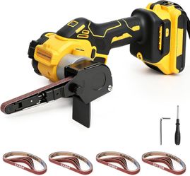 Cordless Belt Sander for Dewalt 20V Battery, 3/8"x13" Mini Detail Sander with 20PCS Belts, 360° Adjustable, LED Display, Finger Sander for Wood, Paint