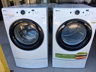 Amana front load washer and electric dryer matching set with pedestals