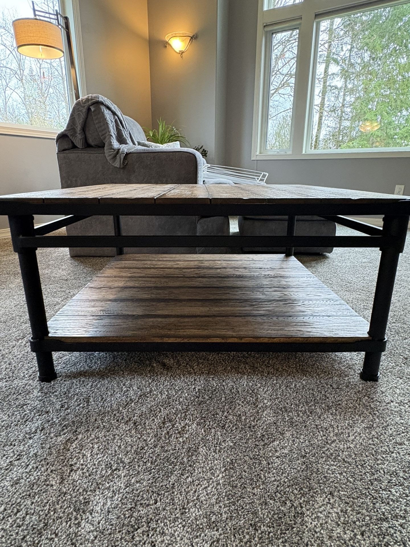 FLEXSTEEL Wood And Metal Planked Coffee And 2 Side Tables