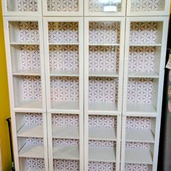 Large white Ikea kitchen/office glass door cabinets
