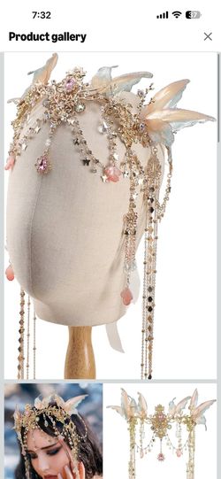 FRESHME Renaissance Butterfly Elf Fairy Crown - Fairy Headband with Pink Butterfly Wings Elf Headpiece with Tassel Elven Tiara Wedding Renfaire Dress 