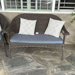 Outdoor patio  wicker bench and chair