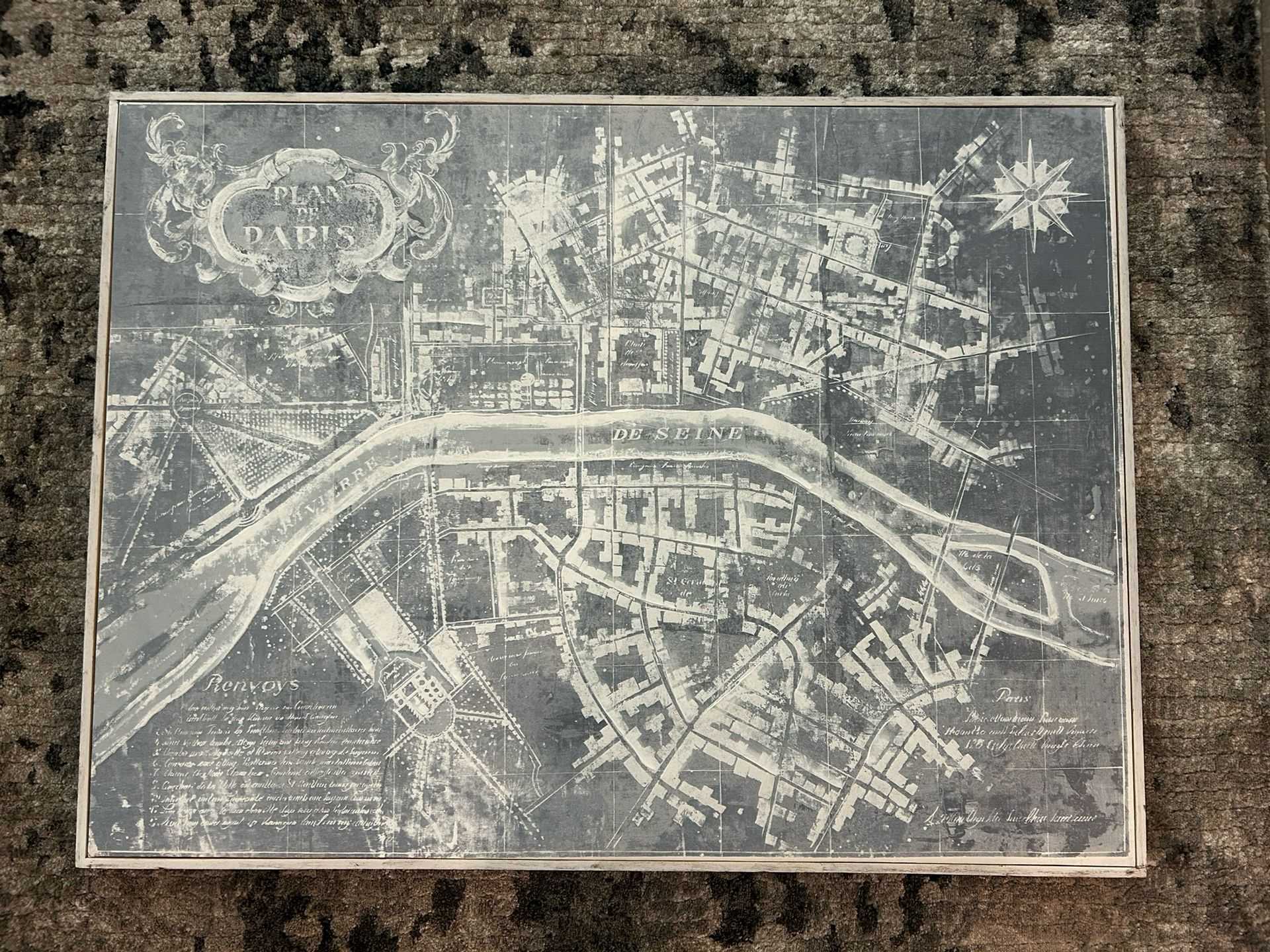 30x40 Framed Canvas Print French Ariel Map of Seine River in Paris, France