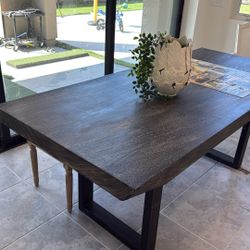 Large Wood Dinning Table With Metal Legs