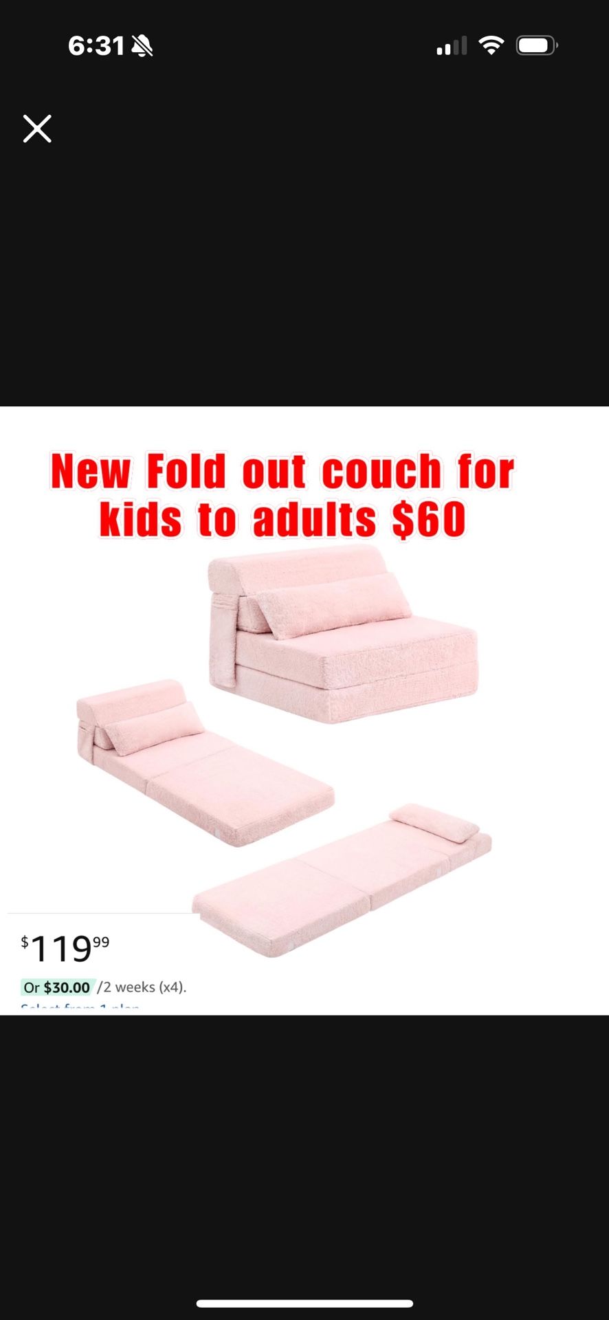 New Pink Foldable Couch For Teens To Adults Size $60 Cash Only Pick Up East Palmdale Pillow Not Included 
