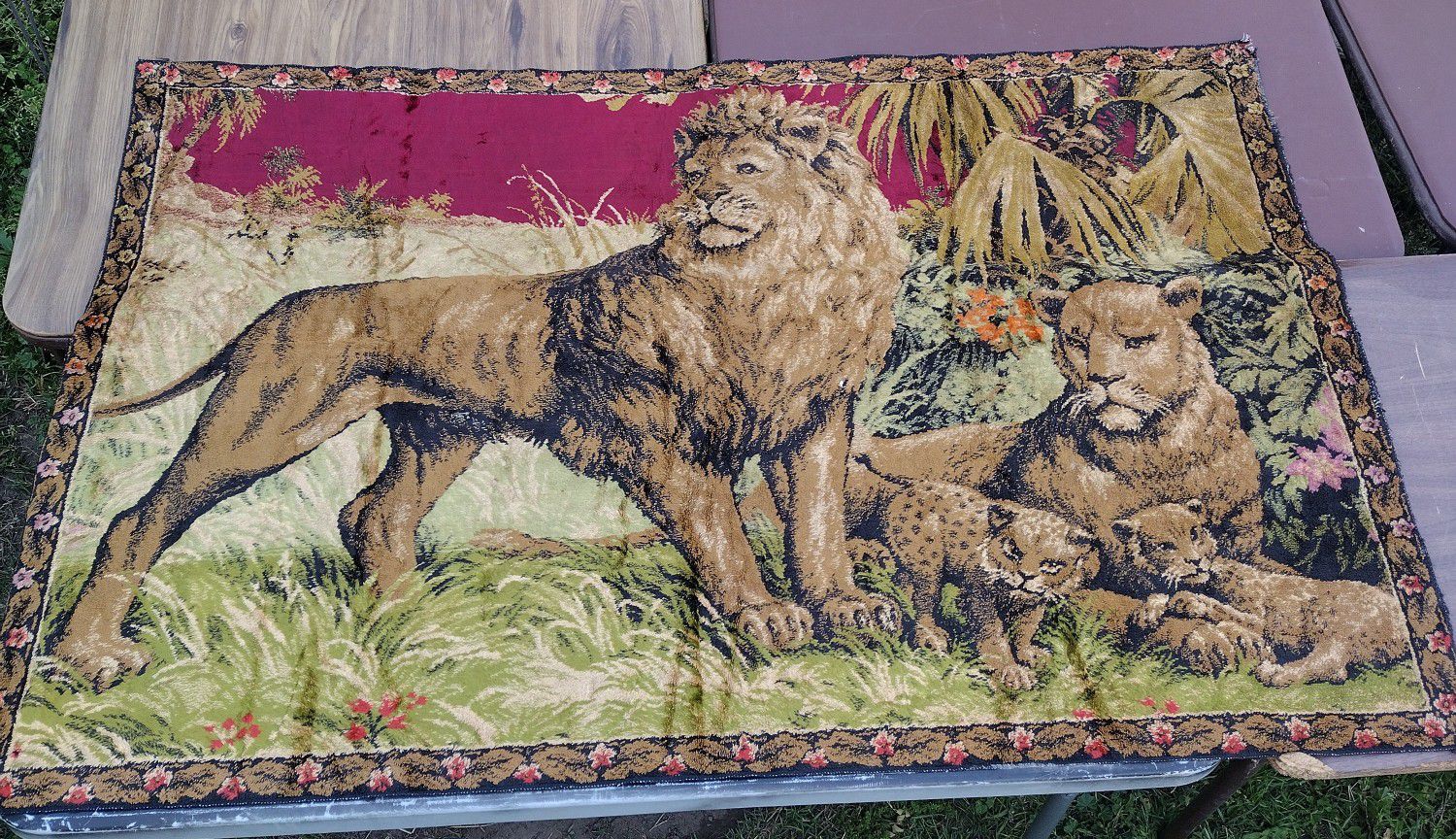 Vintage "Lion Family" tapestry
