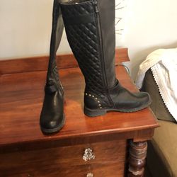Tall Black Leather Studded Boots 