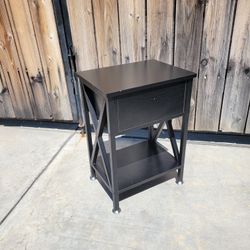 Nightstand with Drawer, Modern X-Design Side End Table, Bedside Storage Shelf for Bedroom, Living Room, Home Office, Black