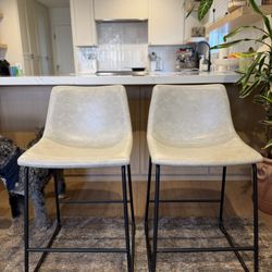 Counter Stools - Set Of 2 - Light Grey - Faux Leather