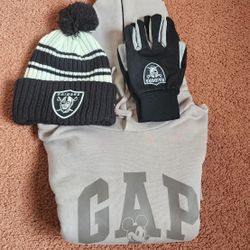 GAP Hoodie Mickey Mouse Size Large ,Raiders Beaniee N Gloves 
