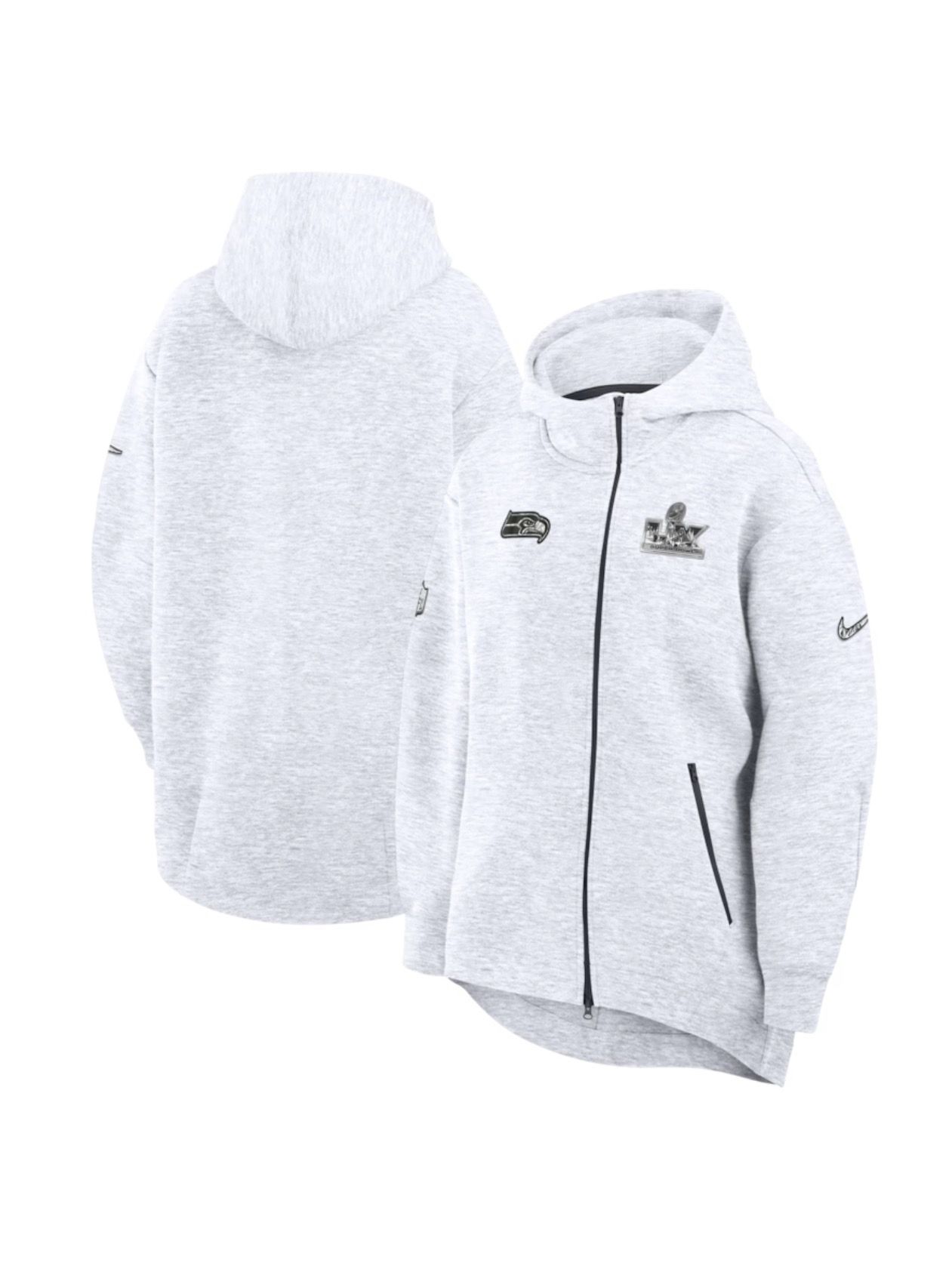 Women's Nike Heather Gray Seattle Seahawks Super Bowl LX Opening Night Tech Fleece Full-Zip Hoodie