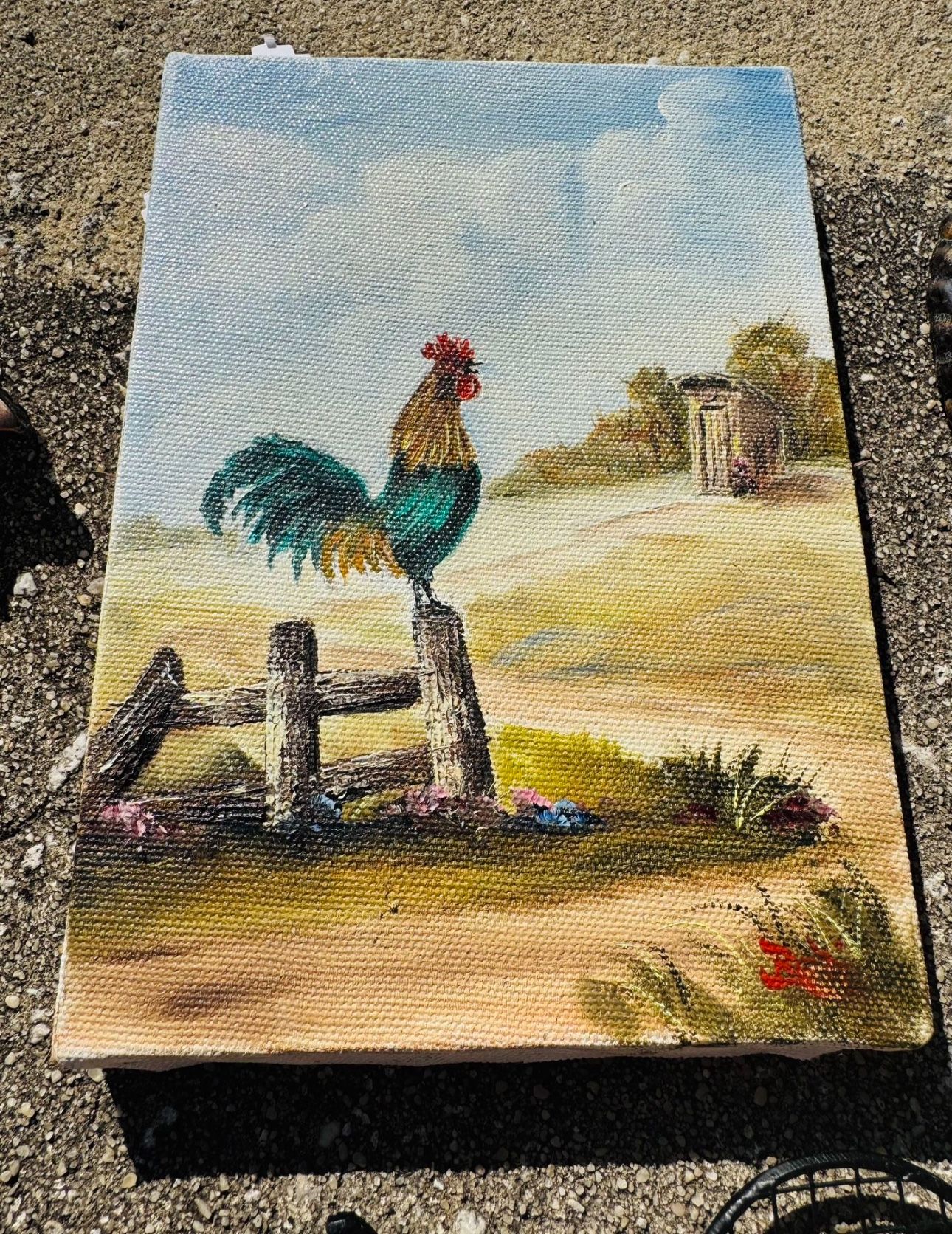 Rooster Small 5”x7” Framed Canvas Painting $5 