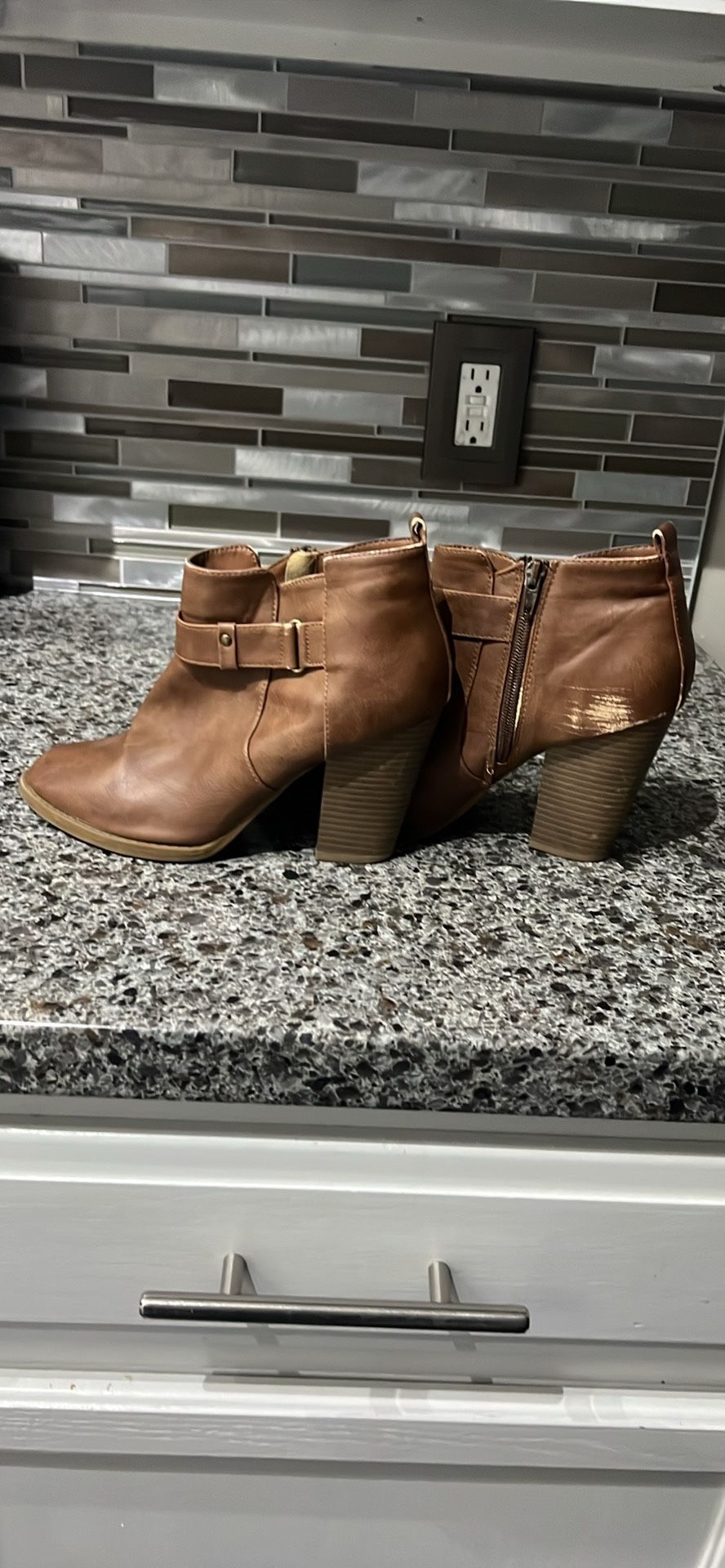 Faux Leather Ankle Boots Size 8