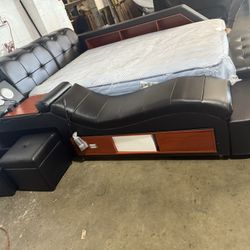 Queen Size Multifunctional Bed Base, Upholstered Storage Platform with Right Massage Recliner, Music Speaker, USB Charging Station $1650 Serta brand m