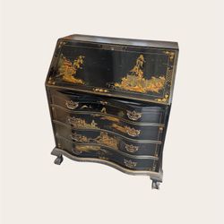 1950s/60s Chinoiserie Black Lacquer Secretary Desk Vtg Drawers from SF Estate