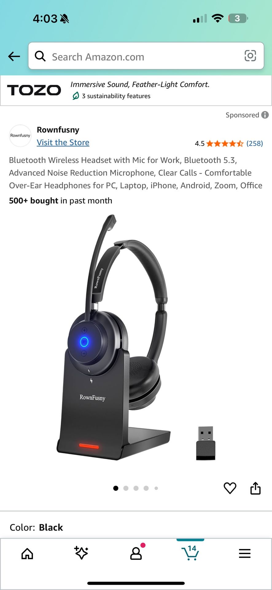 Bluetooth Wireless Headset with Mic for Work, Bluetooth 5.3, Advanced Noise Reduction Microphone, Clear Calls - Comfortable Over-Ear Headphones for PC