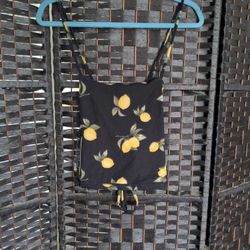 Faded Rose Juniors Small Knit Black Crop Top With Lemons