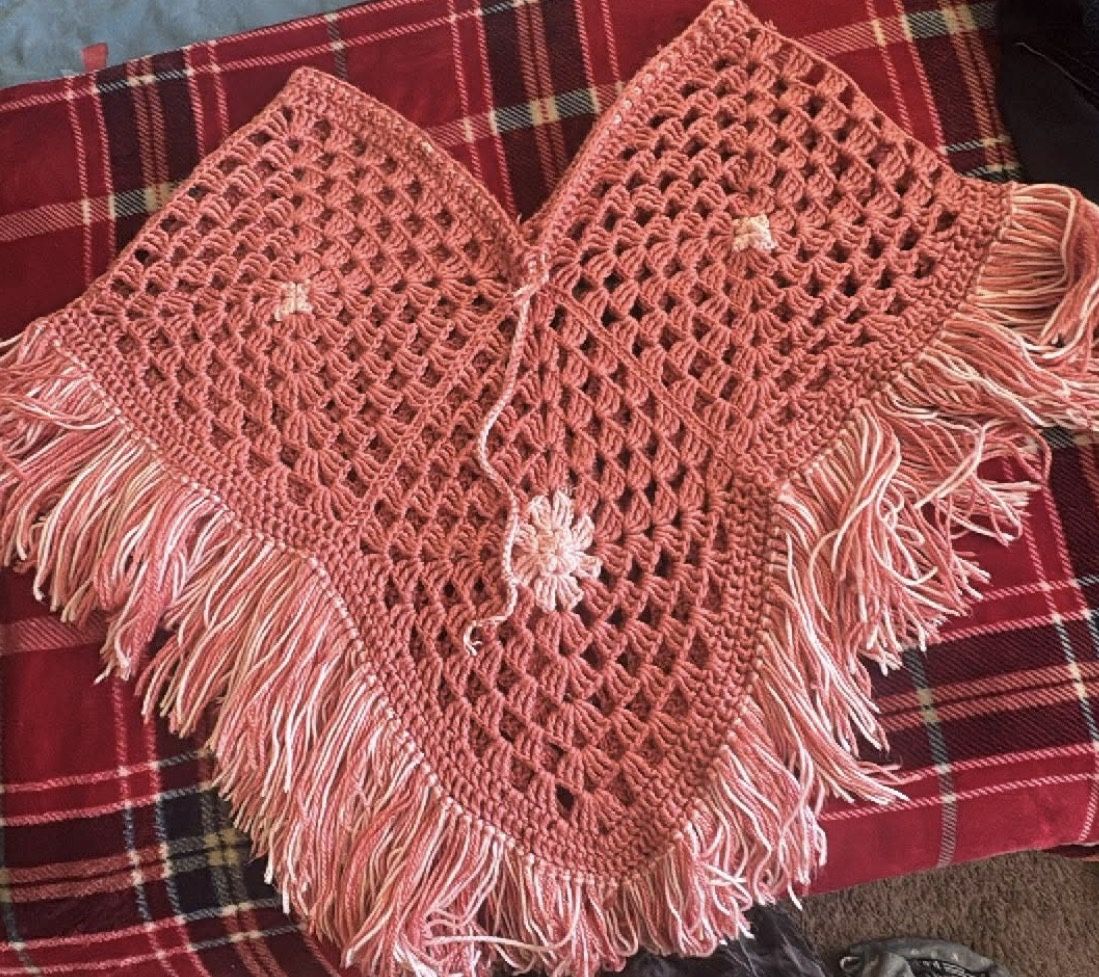 Handmade Crochet Poncho with Fringe