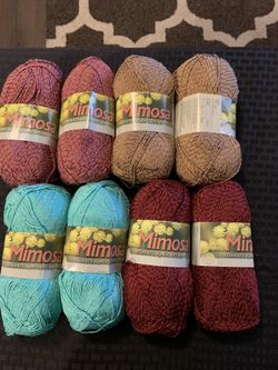 Hilaza Mimosa De La Linea Omega,100 Gr. Colores morado,café, Jade,Shedron,$6.50 X Unidad De 100 Gramos.
